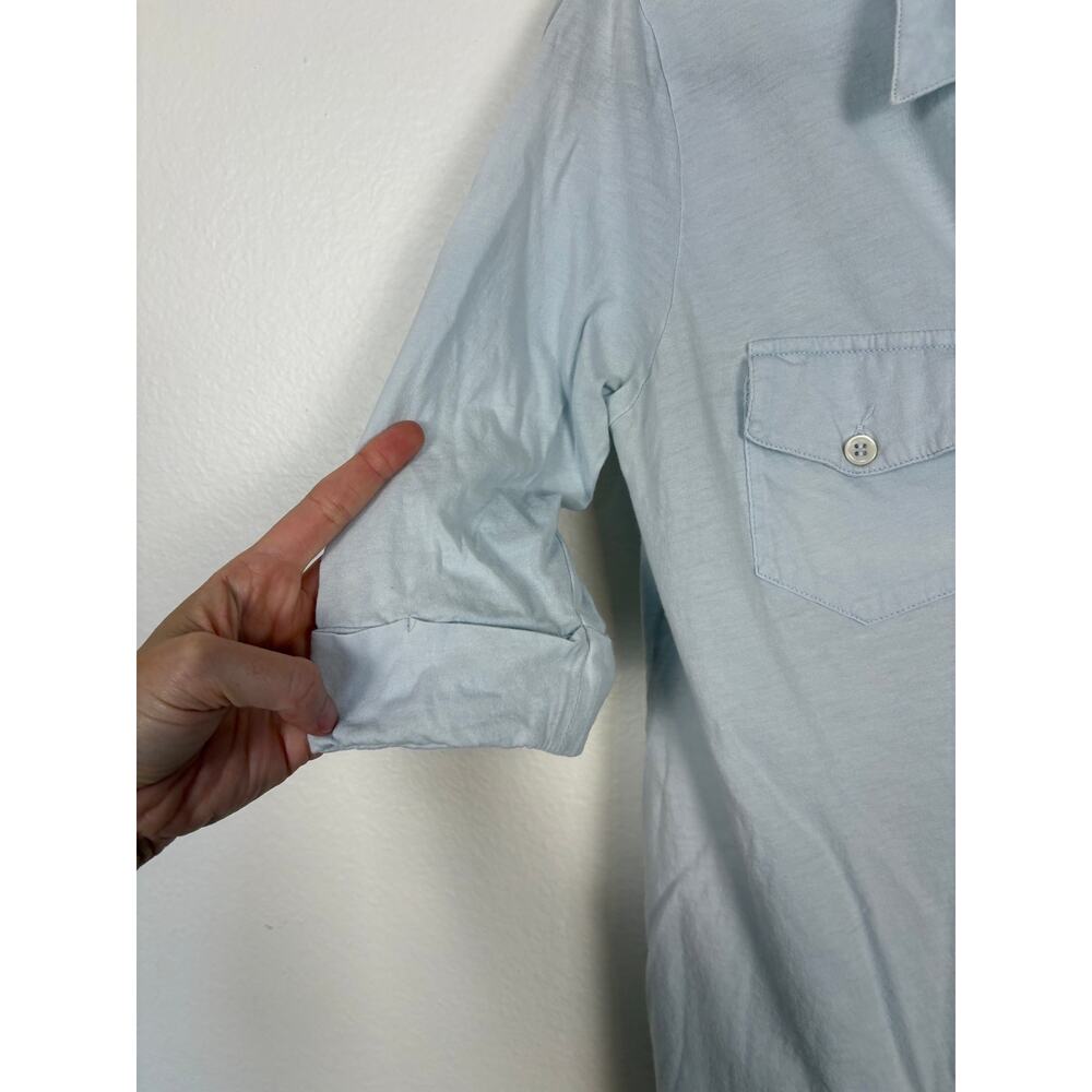 Majestic Filatures 3/4 Sleeves Button Front Cotton Light Blue Tee 2 US Small - Picture 4 of 5